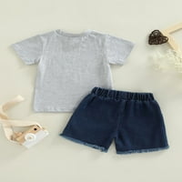 Chollius Toddler Baby Ljetni traper kratke hlače Outfit kratkih rukava + traper kratke slova Pismo Ispis