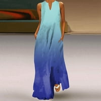 Dyfzdhu Summer Maxi haljine za žene plus veličine bez rukava V izrez (gradijent izreza) Elegantna plaža