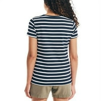 Nautica ženski V-izrez Stripe Logo Tee Mekani dres Majica-Blue XL
