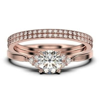 Zasljepljujući minimalistički 2. karatni okrugli rez, pristupačni dijamantni zaručnički prsten, vjenčani prsten, dva podudarna traka u 18K ružičastog pozlaćenog poklona za nju, obećavaju prsten