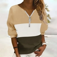Top T Majica Moda za žene Colorblock Print Dugi rukavi patentni zatvarač na otvorenom modni casual pulover