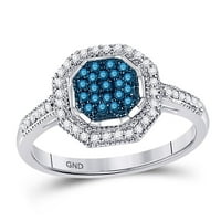 10k bijeli zlatni okrugli plavi dijamant Octagon klaster prsten CTTW