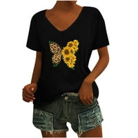 TKLpehg ženski kratki rukav klirence modni ljetni leptir Ispis Grafički lagani V izrez Majica Soft Leisure