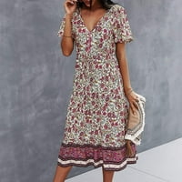 Patlollav trendy haljine za žensku V-izrez casual remen dugih kratkih rukava s dugim stilom