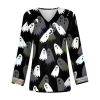 Strungten ženska modna tipka V-izrez dugih rukava LACE Halloween tiskana labava bluza