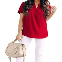 Maytalsoy ženska majica V izrez šifon bluza kratki rukav puni boja casual top, bijeli, l crveni xl
