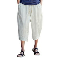 Yievt muške posteljine hlače Ljeto čišćenje modne slobodno vrijeme Sportske hlače Slim Calf-Duljina