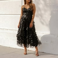 Ženska modna remena V izrez bez rukava elegantna mreža za cvijeće visoke struk maxi haljina