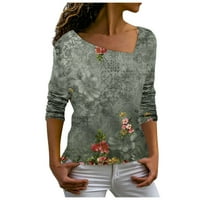 Feterrnal ženska majica bluza modni casual nepravilni V-izrez tiskani na vrhu dugih rukava
