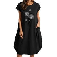 Dyfzdhu ljetne haljine za žene Ležerne prilike ispisane haljine s kratkim rukavima Žene Ljetne okrugle