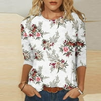 Ženska dužina rukava majice Ženska modna cvjetna tiskana labava majica rukava bluza Crewneck casual