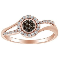 Carat Okrugli rez Brown & White Prirodni dijamant Halo prsten 10K čvrstog ruža Gold -ring veličine-10