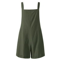 Pacommrk PI čistoća dame casual pamuk i posteljina čvrsta boja kožnice džepove džepova hlače zelena