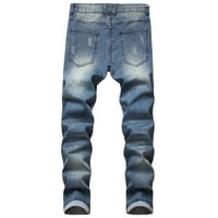 LHKED muški jesenski pamučni pamučni pamučni pamučni pantalone za rupe Jeans Hlače pune dužine hlače