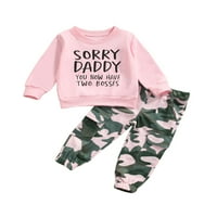 Toddler Baby Girl Fall Pismo odjeće Ispišite dugim rukavima kamuflažne hlače sa džepovima