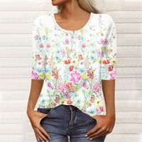 Apepal Womens vrhovi žene Henley majice rukav tipka za ispis majica Dressy Bluze za žene bijele s