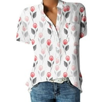 Ljetni vrhovi za žene plus veličine Tunike kratkih rukava na vrhu Henley majica V- Bluza up bluza casual