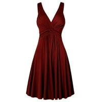 Žkozptok haljine za žene Modni V-izrez Retro retro zarezane haljine Slim Flare suknje haljine, vino,