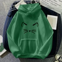 wendunide dukseve za žene slatka mačka ispis dugih rukava, povremeni pulover zeleno