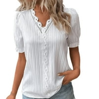 Vrhovi za ženske majice za žene Ljeto čipke V izrez obična čipka Elegantna majica modna čvrsta boja