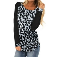 Ankishi ženski vrhovi dugih rukava, kauzalne tuničke majice sa leopardom tiskanim uzorkom i okruglim