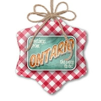 Božićni ukrasni pozdrav iz Ontario, vintage razglednica crvena plairana neonblond