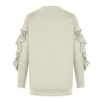Funichet majice za žene okrugli vrat Čvrsta labava majica dugih rukava bluza casual ruffle manžete pulover