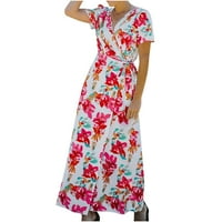 UUBLIK modne žene Ljeto casual zavoj cvjetni print Split kratki rukav seksi haljina