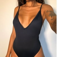Ženska ljetna modna seksi čvrsta boja V-izrez bikini kupaći kostimi crni xl