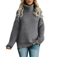 Iopqo džemperi za žene ženske jesenje i zimske pune boje labavo visoki vrat pleteni džemper dugih rukava