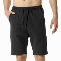 Muške posteljine casual elastične strugove za struku Skraćene kratke hlače Lagane ploče s džepovima Crni XXL