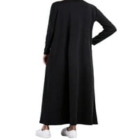 Avamo žene Maxi haljine haljine s visokim vratom Čvrsta boja Kaftan s džepovima s dugim rukavima crni