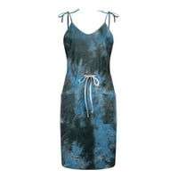 Ljetne haljine za žene bez rukava od ispisanog seksi mini sandress Datum V-izrez Dress Blue XXL