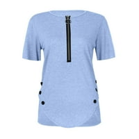 Ženska ljetna majica V-izrez čvrsta kratka rukava s kratkim rukavima, plava 5xl