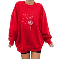 Jesen maslačak uzorak ispisane dukseve za žene casual dugih rukava Okrugli grafički pulover vrhovi labavo svjetlo Comfy bluza crvena xxl