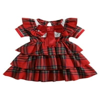 Seyurigaoka Toddler Kids Girls Plaid haljina čipkasti obrub Crew vrat kratkih rukava ruffles haljina