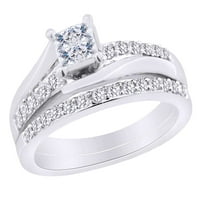 Ženski mladenkin prsten set u 14K bijelom zlatu sa CT princezom i okruglim bijelim prirodnim dijamantima