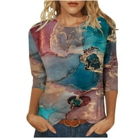 Ženski rukav tunik vrhovi okrugli vrat Ležerni mramorni ispis pulover bluza Ljetna prevelika tunika