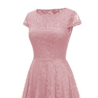 Ženska bez rukava čipka modna asimetrična a-linijska ljetna okrugla dekoltena haljina ružičasta l