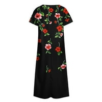 Vegersell majica Haljina Ženska modna casual cvjetni print Kratki rukav Okrugli vrat Plaža Duge haljine