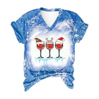 Božićne košulje za žene Trendy V izrez Tip boja Grafički slovo Ispis Bluze Ležerne prilike Labavi kratkih