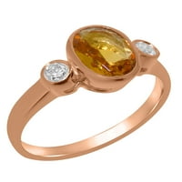 Britanci napravio 9k ružični zlatni prirodni citrinski citrinski i dijamantni ženski prsten - veličine