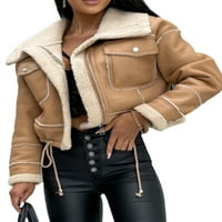 Ženska zimska jakna, dugi rukav zatvarač zatvarača patchwork tople odjeća s džepovima