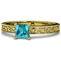 Blue Topaz Scroll Solitaire zaručni prsten 0. Carat u 14K žutom zlatu .Size 6.5