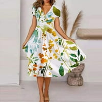 HHEI_K Maxi haljina Ženska ljetna casual cvjetni ispis kratkih rukava s ljuljačkama
