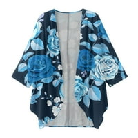 Ženski kardigani cvjetni print Three Quarter rukava Kimono labav pokrov povremene bluze vrhovi džemperi