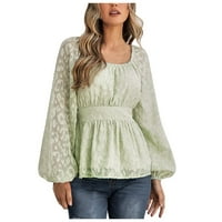 Ženska modna casual puni kvadratni kvadratni dugi rukav labav fit majica vrhova bluza pulover za žene vrhove