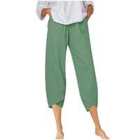 Ylioge Ljetne pantalone za žene za žene džepove visoki struk ravne opuštene fit hlače, lanene boje kapri