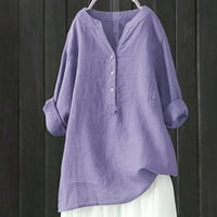 Xinqinghao Ženska bluza za bluzu u boji Plus size Labavi pamuk i posteljine dugih rukava Ležerni pulover