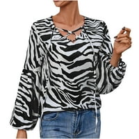 Ušteda Ženska moda Zebra ispisana bluza Labavi majica Lantern dugi rukavi Prednji čvor Criss Cross V-izrez